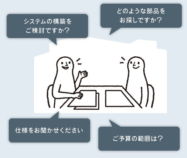 システムの構築をご検討ですか？どのような部品をお探しですか？ご予算の範囲は？仕様をお聞かせください。